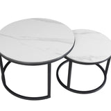 Coffee tables - Coffee table set of 2 Trevor marble white round - Dimehouse