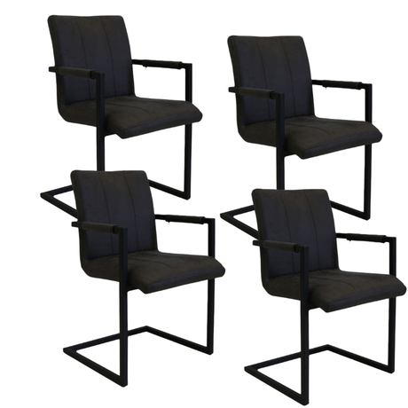 Dining room chairs - Set of 4 Industrial Dining room chairs Jackson Anthracite - Microfiber - With Armrests - Dimehouse