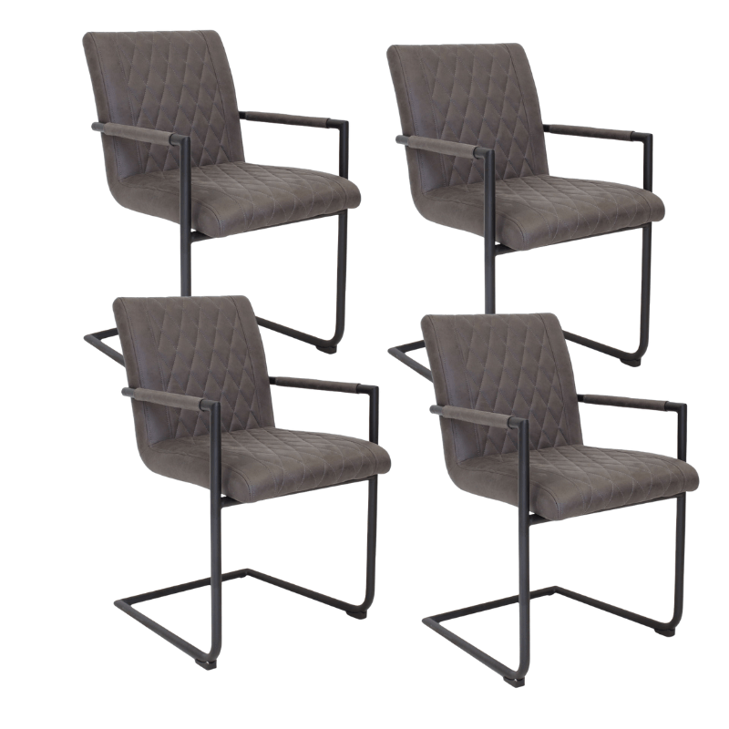 Dining room chairs - Set of 4 Dining room chairs Dean Industrial Anthracite - Microfiber Fabric - With Armrests - Dimehouse