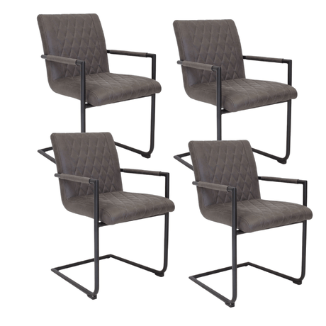 Dining room chairs - Set of 4 Dining room chairs Dean Industrial Anthracite - Microfiber Fabric - With Armrests - Dimehouse