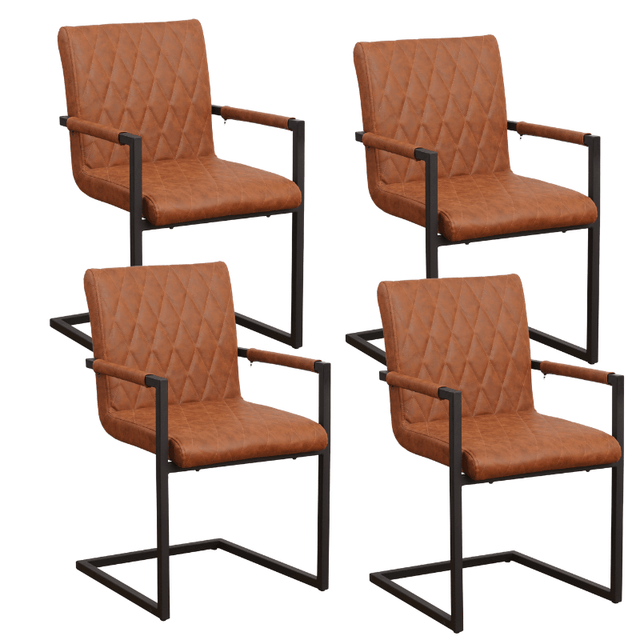 Dining room chairs - Set of 4 Dining room chairs Ruben Industrial Cognac - Faux leather - With Armrests - Dimehouse