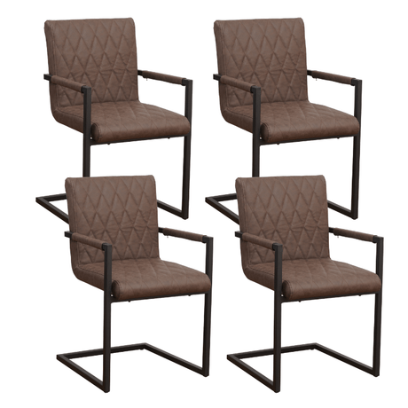 Dining room chairs - Set of 4 Dining room chairs Ruben Industrial Taupe - Faux leather - With Armrests - Dimehouse