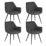 Dining room chairs - Set of 4 Industrial Dining room chairs Cara Anthracite Checkered pattern - Faux leather - With Armrest - Dimehouse