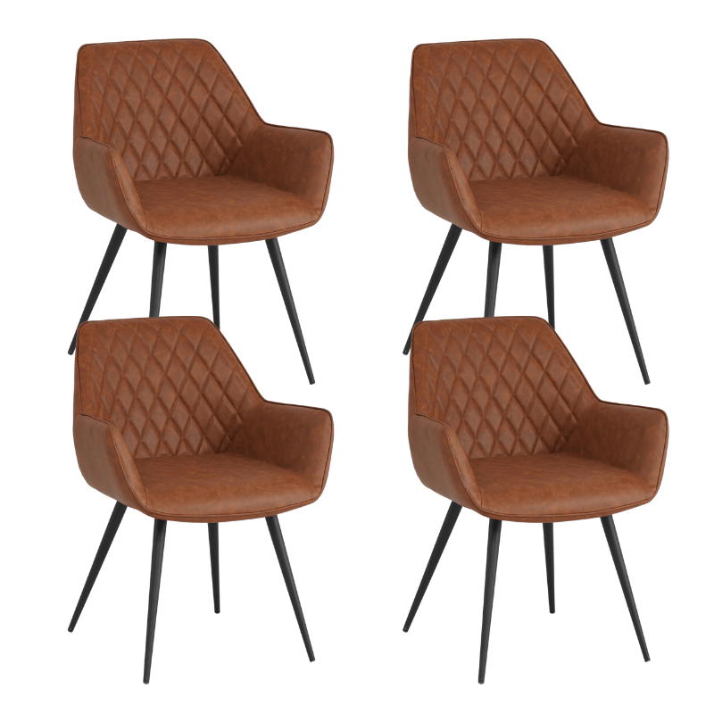 Dining room chairs - Set of 4 Industrial Dining room chairs Cara Cognac Check pattern - Faux leather - With Armrest - Dimehouse