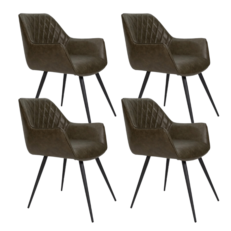 Dining room chairs - Set of 4 Industrial Dining room chairs Cara Green Diamond Pattern - Faux leather - With Armrest - Dimehouse