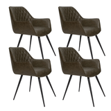 Dining room chairs - Set of 4 Industrial Dining room chairs Cara Green Diamond Pattern - Faux leather - With Armrest - Dimehouse