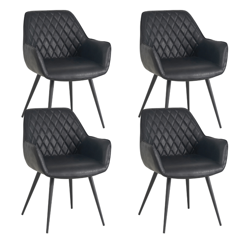 Dining room chairs - Set of 4 Industrial Dining room chairs Cara Black Diamond Pattern - Faux leather - With Armrest - Dimehouse