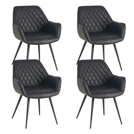 Dining room chairs - Set of 4 Industrial Dining room chairs Cara Black Diamond Pattern - Faux leather - With Armrest - Dimehouse