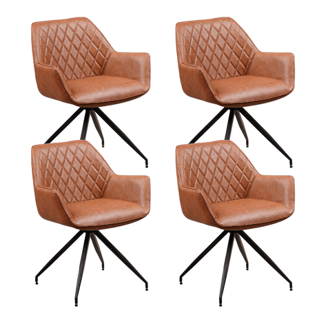 Dining room chairs - Set of 4 Industrial Dining room chairs Gian Cognac - With Armrests - Dimehouse