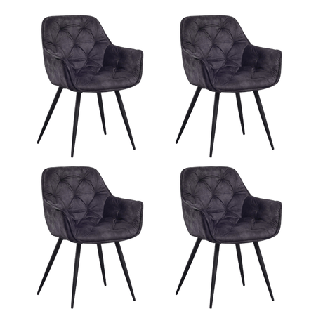 Dining room chairs - Set of 4 Dining room chairs Velvet Anthracite Fabric Audrey - With Armrests - Dimehouse