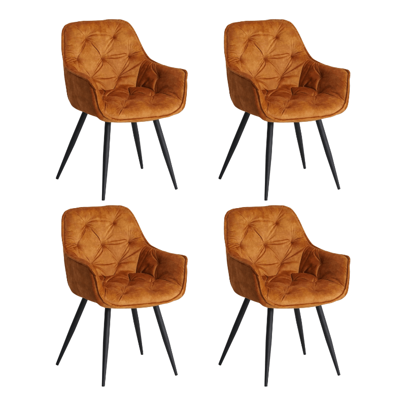 Dining room chairs - Set of 4 Dining room chairs Velvet Ocher Yellow Fabric Audrey - With Armrests - Dimehouse