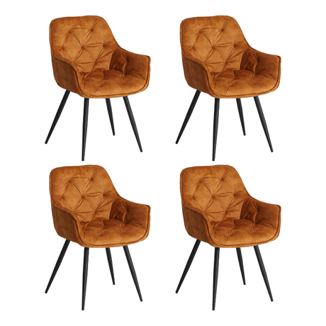 Dining room chairs - Set of 4 Dining room chairs Velvet Ocher Yellow Fabric Audrey - With Armrests - Dimehouse