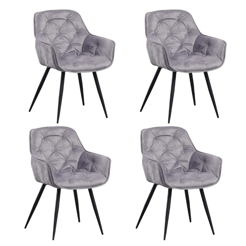 Dining room chairs - Set of 4 Dining room chairs Velvet Gray Fabric Audrey - With Armrests - Dimehouse