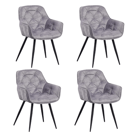 Dining room chairs - Set of 4 Dining room chairs Velvet Gray Fabric Audrey - With Armrests - Dimehouse