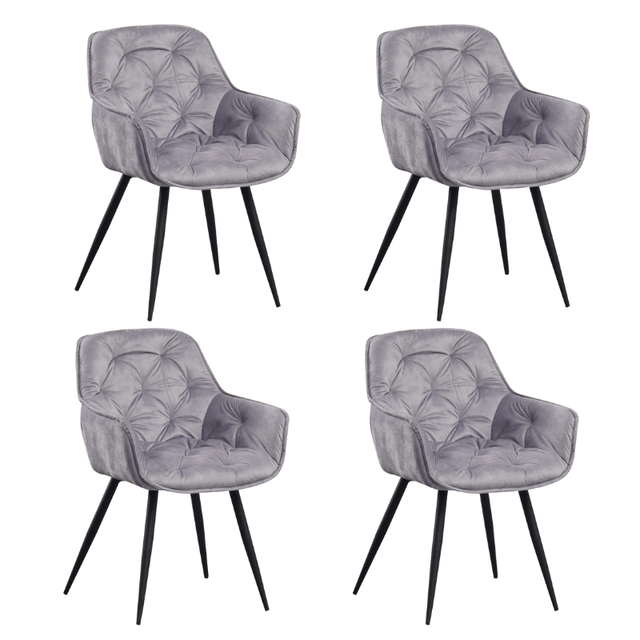 Dining room chairs - Set of 4 Dining room chairs Velvet Gray Fabric Audrey - With Armrests - Dimehouse