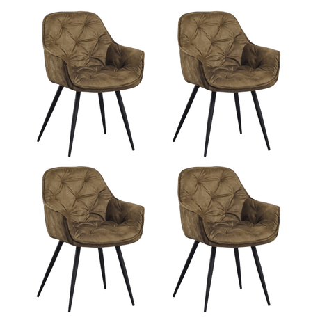 Dining room chairs - Set of 4 Dining room chairs Velvet Green Fabric Audrey - With Armrests - Dimehouse