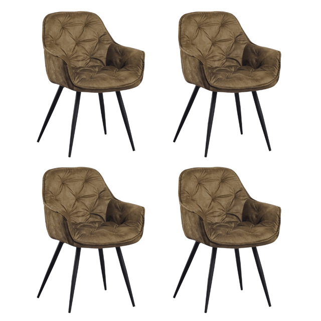 Dining room chairs - Set of 4 Dining room chairs Velvet Green Fabric Audrey - With Armrests - Dimehouse