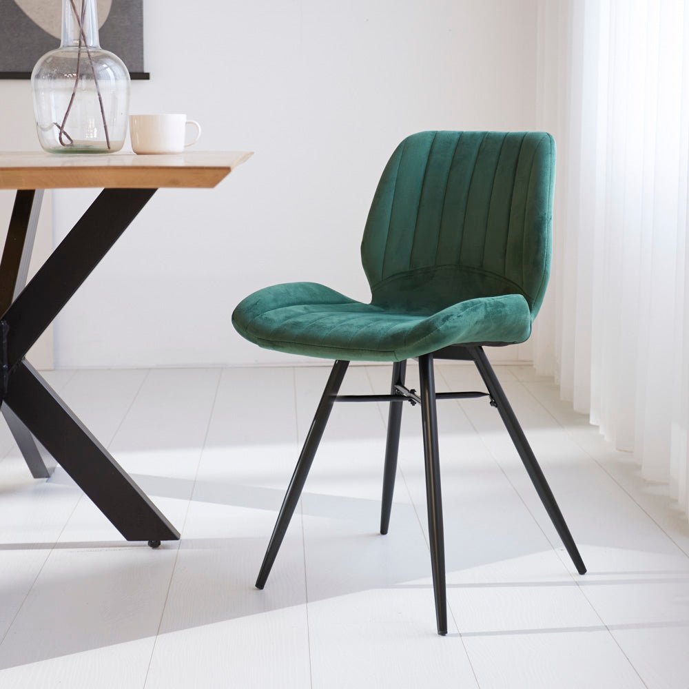 Dining room chairs - Beau Dining room chair Green Velvet Fabric - Without Armrests - Dimehouse