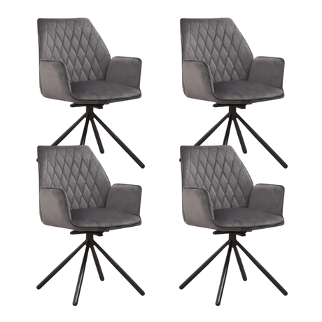 Dining room chairs - Set of 4 Swivel dining room chairs Novan Anthracite Velvet - 180° Rotatable - Dimehouse