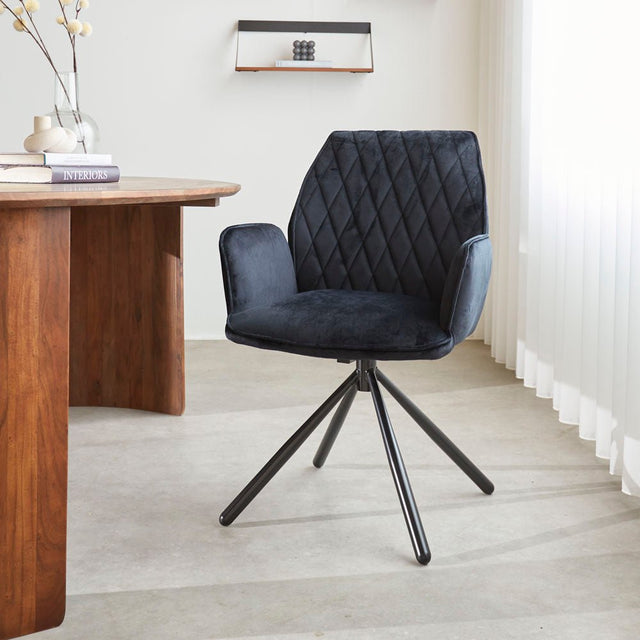Dining room chairs - Rotatable dining room chair Black Velvet Novan - 180° Rotatable - Dimehouse