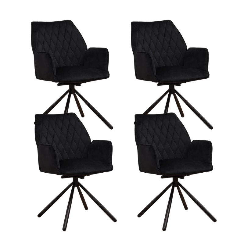 Dining room chairs - Set of 4 Rotatable dining room chairs Novan Black Velvet - 180° Rotatable - Dimehouse