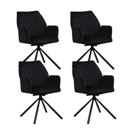 Dining room chairs - Set of 4 Rotatable dining room chairs Novan Black Velvet - 180° Rotatable - Dimehouse