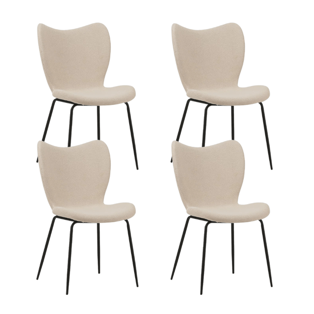 Dining room chairs - Set of 4 Dining room chairs Sia Beige Bouclé Fabric - Without Armrests - Dimehouse
