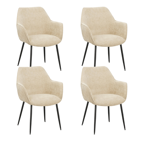 Dining room chairs - Set of 4 Dining room chairs Sev Beige Chenille Fabric - With Armrest - Dimehouse