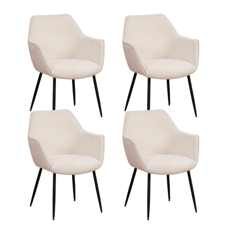 Dining room chairs - Set of 4 Dining room chairs Sev Cream Chenille Fabric - With Armrest - Dimehouse