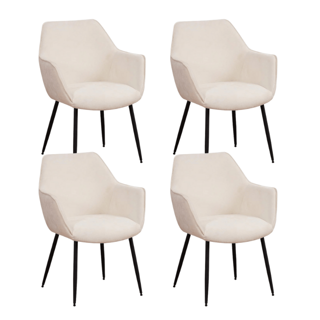 Dining room chairs - Set of 4 Dining room chairs Sev Cream Chenille Fabric - With Armrest - Dimehouse