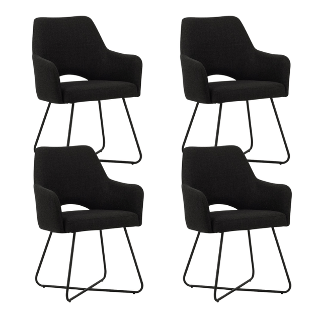 Dining room chairs - Set of 4 Dining room chairs Suzy Black Fabric - With Armrest - Dimehouse