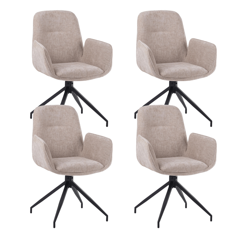 Dining room chairs - Set of 4 Swivel dining room chairs Nela Chenille Beige - With Armrests - Dimehouse