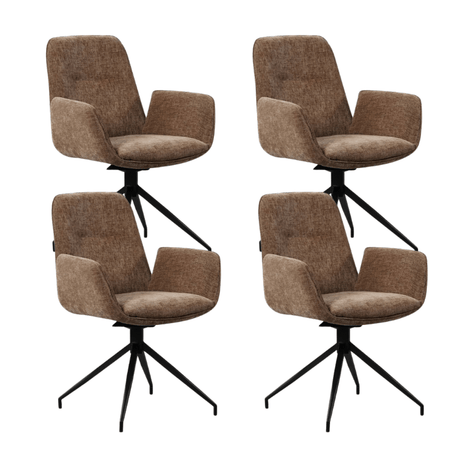 Dining room chairs - Set of 4 Swivel dining room chairs Nela Chenille Taupe - With Armrests - Dimehouse
