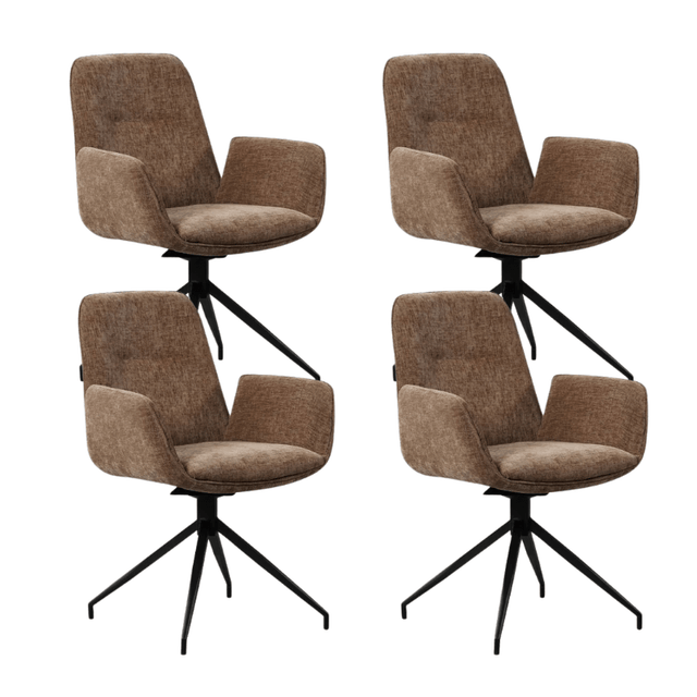 Dining room chairs - Set of 4 Swivel dining room chairs Nela Chenille Taupe - With Armrests - Dimehouse