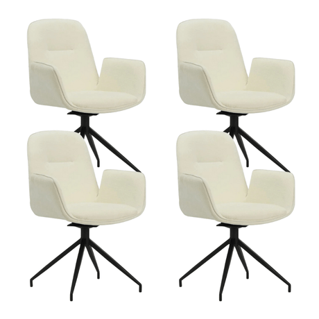 Dining room chairs - Set of 4 Swivel Dining room chairs Nela Chenille Cream - With Armrests - Dimehouse