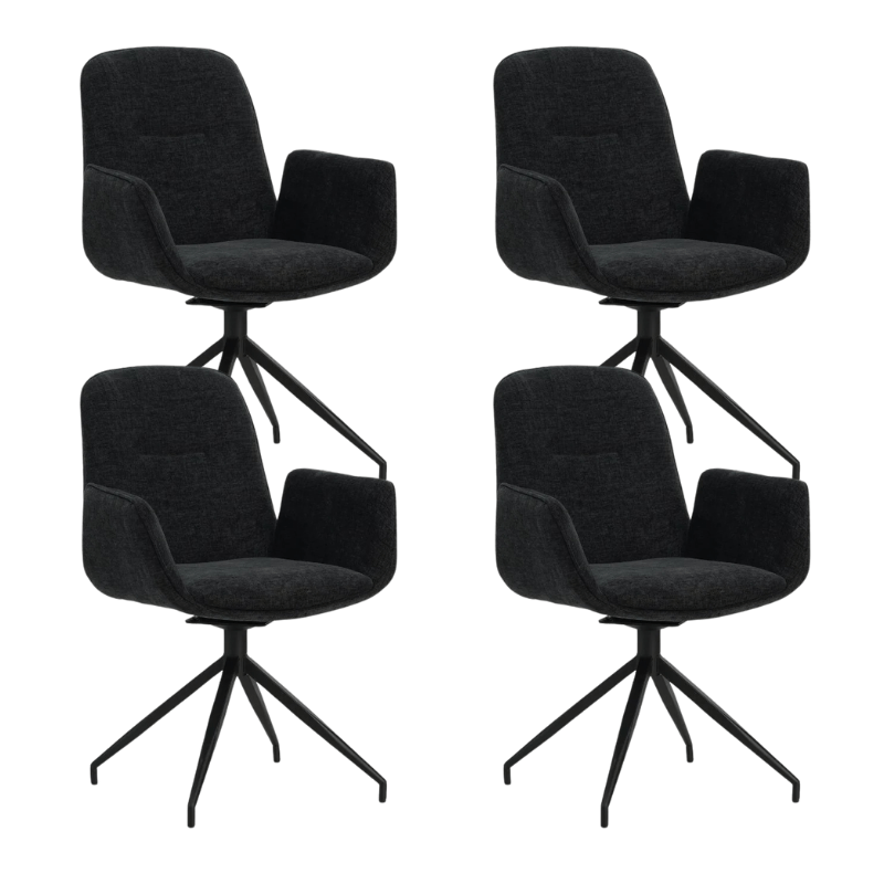 Dining room chairs - Set of 4 Swivel dining room chairs Nela Chenille Black - With Armrests - Dimehouse