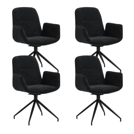 Dining room chairs - Set of 4 Swivel dining room chairs Nela Chenille Black - With Armrests - Dimehouse