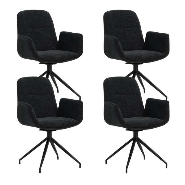 Dining room chairs - Set of 4 Swivel dining room chairs Nela Chenille Black - With Armrests - Dimehouse