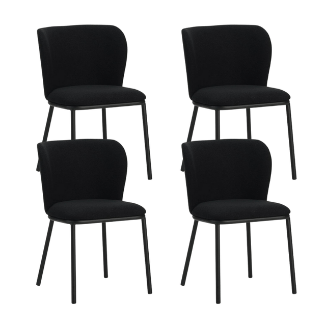 Dining room chairs - Set of 4 Dining room chairs Tess Black Bouclé Fabric - Without Armrests - Dimehouse