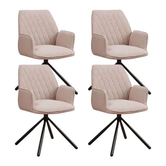Dining room chairs - Set of 4 Swivel dining room chairs Novan Beige Bouclé - 180° Rotatable - Dimehouse