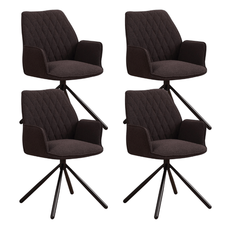 Dining room chairs - Set of 4 Swivel dining room chairs Novan Brown Bouclé - 180° Rotatable - Dimehouse