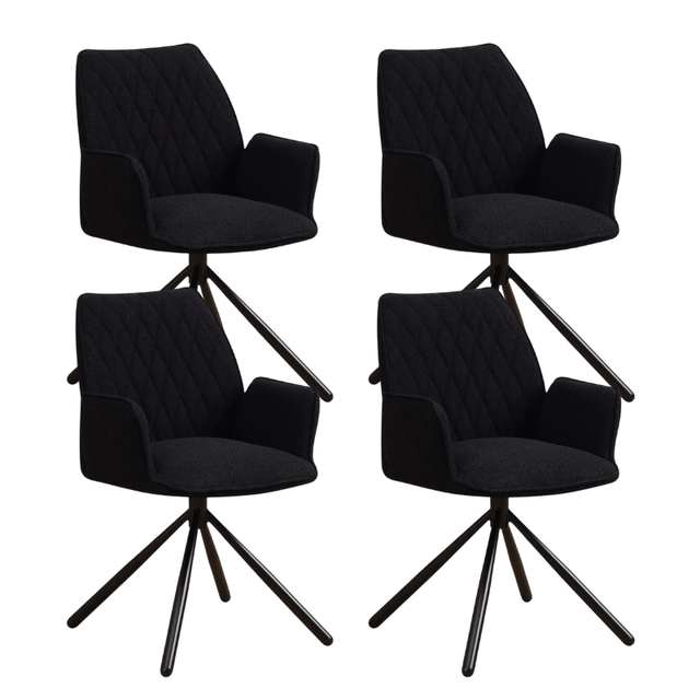 Dining room chairs - Set of 4 Rotatable dining room chairs Novan Black Bouclé - 180° Rotatable - Dimehouse