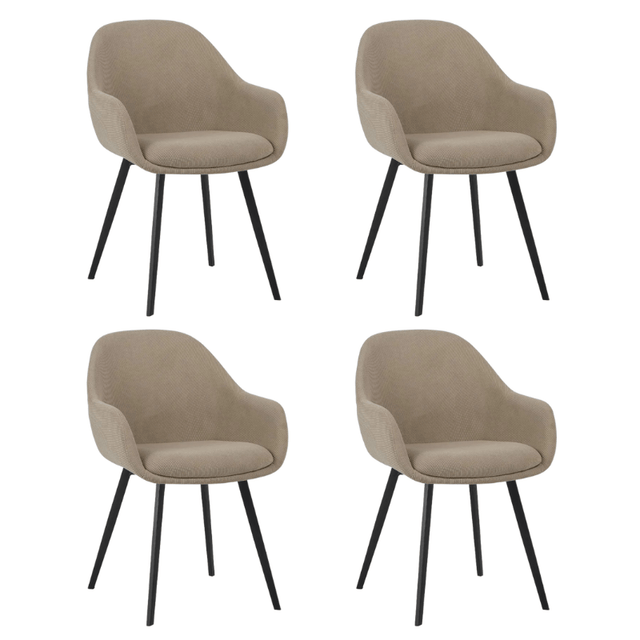 Dining room chairs - Set of 4 Modern Dining room chairs Remy Rib Fabric Taupe - With Armrests - Dimehouse
