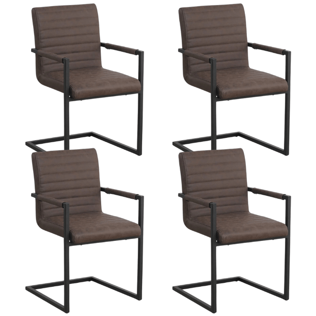 Dining room chairs - Set of 4 Dining room chairs Kuba Industrial Taupe - Faux leather - With Armrests - Dimehouse