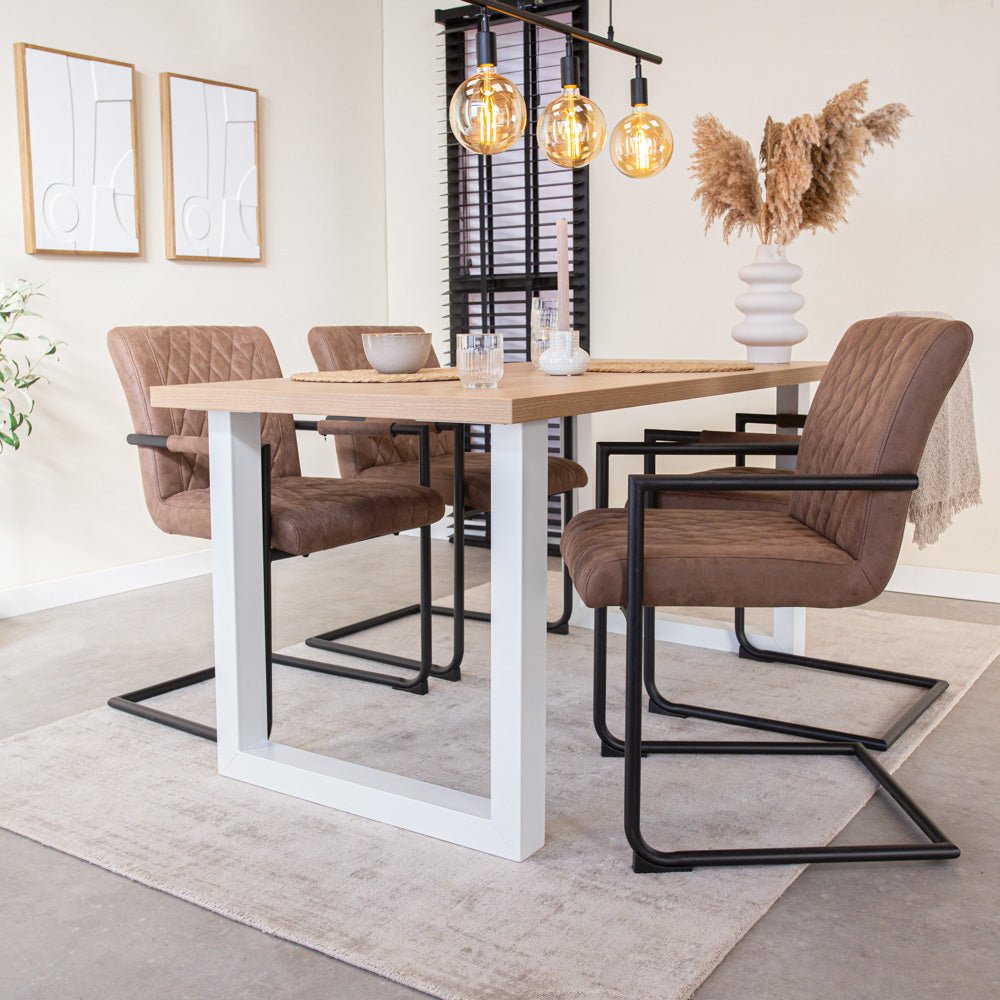 Dining tables - Dining table Lenzo Rustic Oak U - white leg - Dimehouse