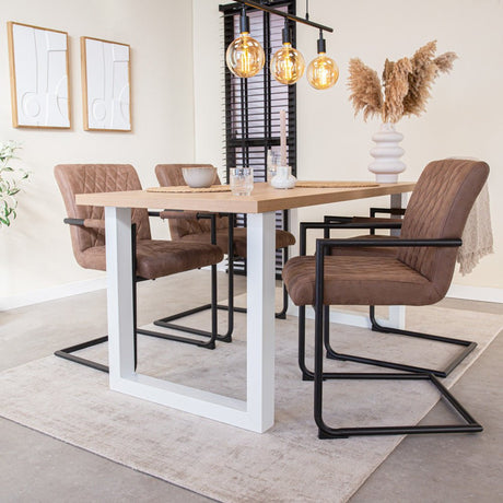 Dining tables - Dining table Lenzo Rustic Oak U - white leg - Dimehouse