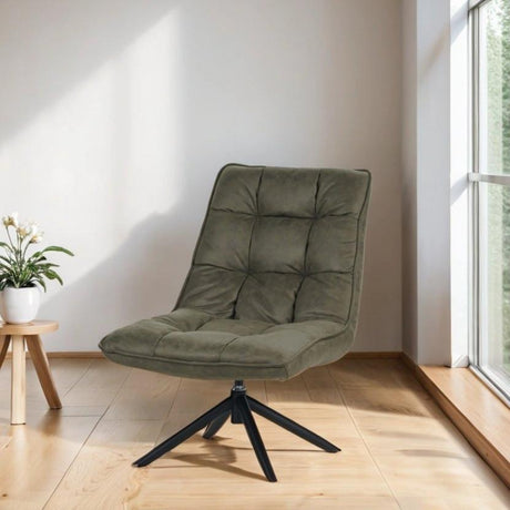 Armchairs - Industrial swivel armchair green eco - leather 360° rotatable Yuki - Dimehouse