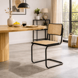 Dining room chair - Tubular frame dining room chair Vester black metal with bamboo webbing - Without Armrests - Dimehouse