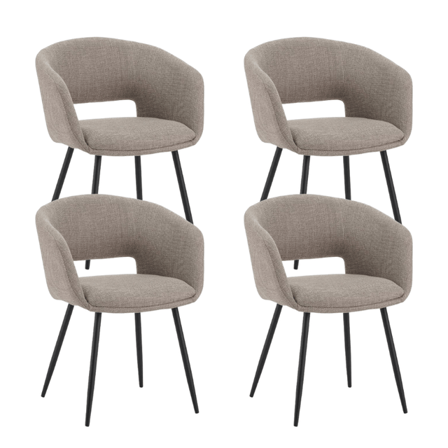 Dining room chairs - Set of 4 Scandinavian Dining room chairs Don Taupe Fabric Cup shape - With Armrests - Dimehouse