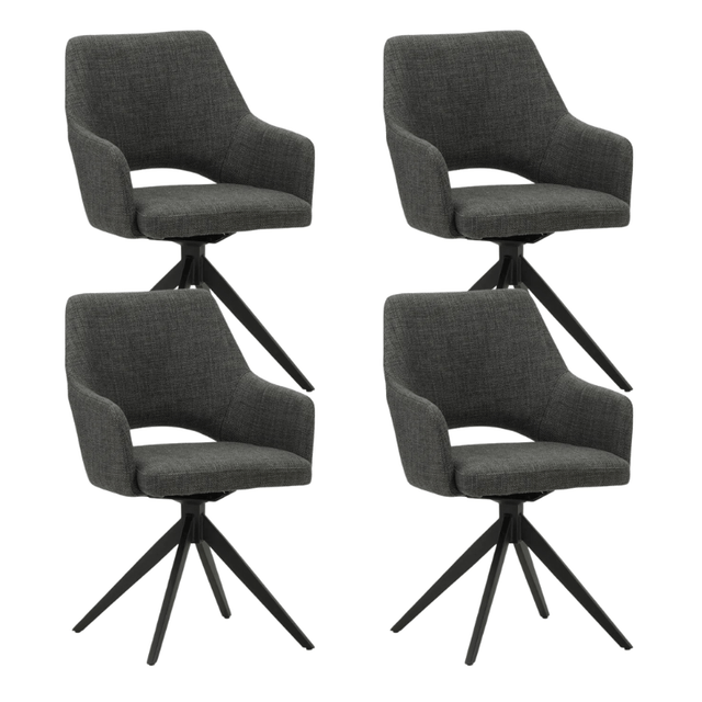 Dining room chairs - Set of 4 Swivel dining room chairs Sid Anthracite Fabric - With Armrests - Dimehouse